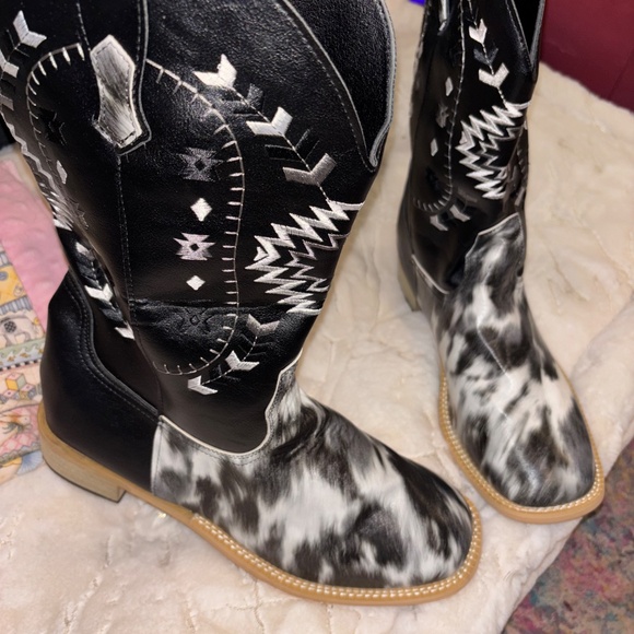 Leather cow print cowboy boots men’s size 10 brand new - Picture 3 of 9